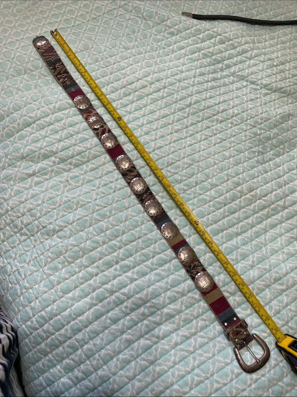 Silver Concho and Jacquard fabric belt